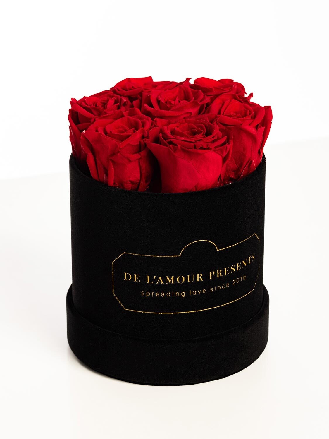 Czarny Welurowy Flower Box 12 róż z Wiecznymi