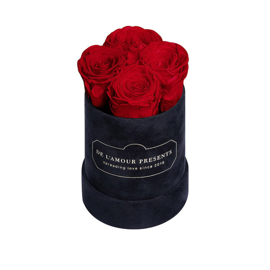 Czarny Welurowy Flower Box 4 róży z Wiecznymi