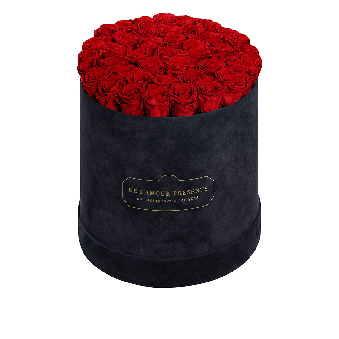 Czarny Welurowy Flower Box XXL 42-49 róż z Wiecznymi