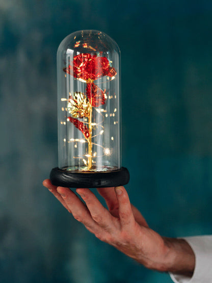 Oryginalna Wieczna Róża W Szkle Lamour ze światełkami LED -