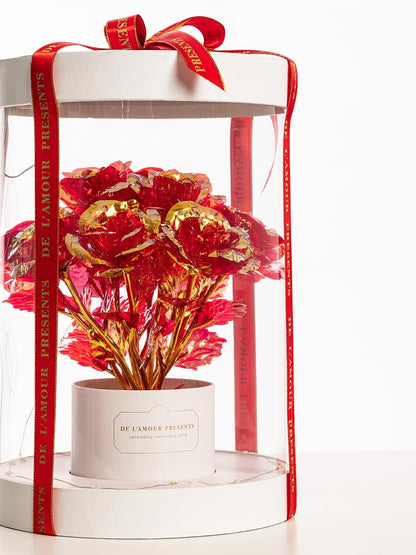 Świecące Czerwone Róże Biały Lamour Box LED - 11 Róż -