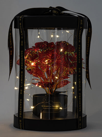 Święcące Czerwone Róże czarny Lamour Box LED - 11 Róż -