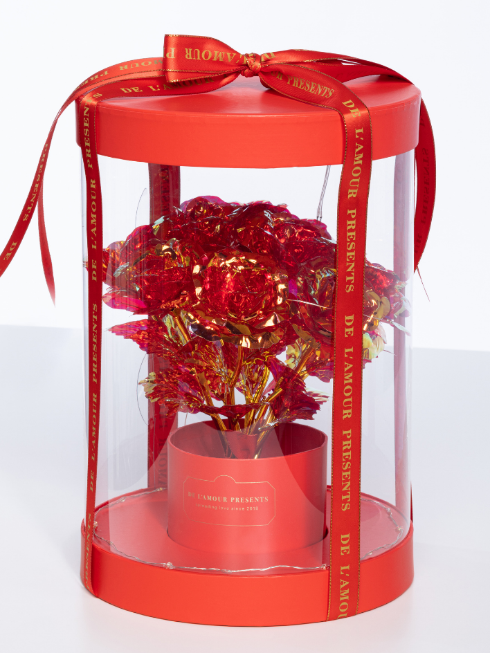 Świecące Czerwone Róże Czerwony Lamour Box LED - 11 róż -