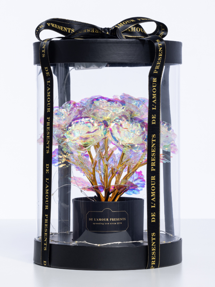 Święcące Róże czarny Lamour Box LED - 11 Róż - Welurowe