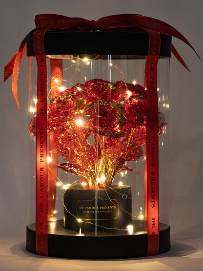 Świecące Róże Czarny Lamour Box LED - 11 Róż - Welurowe