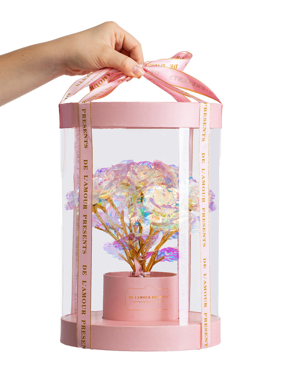 Świecące Róże Różowy Lamour Box LED - 11 Róż - Welurowe